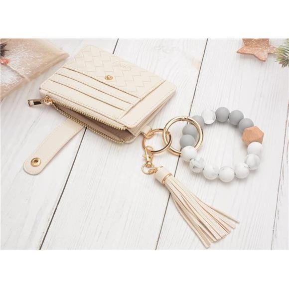 Wristlet Bracelet Keychain Pocket Credit Card Purse Tassel Key Ring for Women - Picture 2 of 7